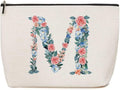Personalized Initial Letter M Makeup Bag Floral Travel Cosmetic Bag