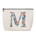Personalized Initial Letter M Makeup Bag Floral Travel Cosmetic Bag