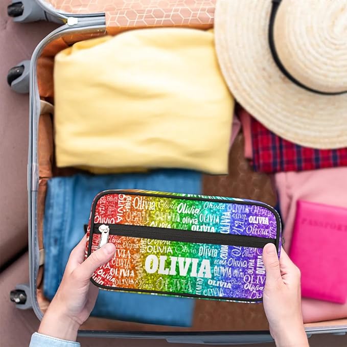 Personalized Name Toiletry Large Cosmetic Bag Red Green Purple Sequins