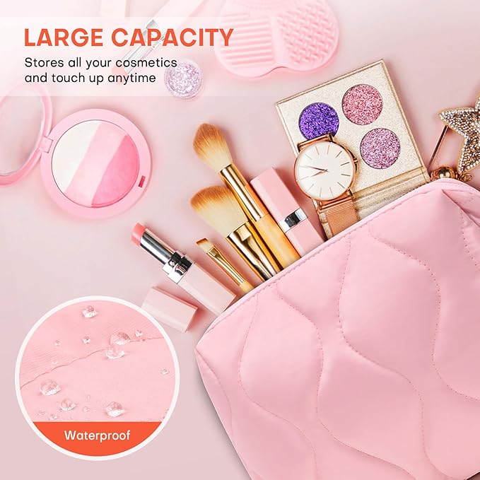 MOYLLOG Makeup Bag, Wide-open Cosmetic Bag, Toiletry Bag for Women, Travel Essentials Organizer, Compact Lightweight for Daily Use