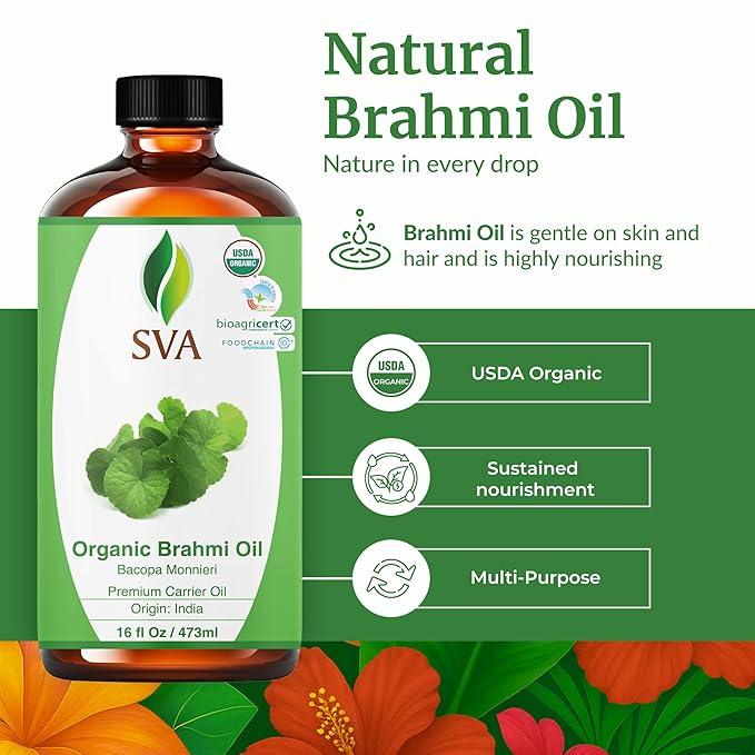 SVA Organic Brahmi Carrier Oil, Huge Bottle, Large Size, 16 Fl Oz (473 ml)