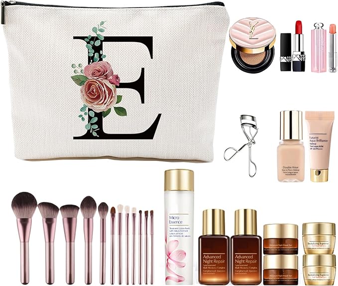 Comanro Initial A-Z Personalized Letter Makeup Bag, Monogrammed Bridesmaid Gifts/Presents Cosmetic Bag, Portable Stationery Storage Organizer Pouch, Friendship Love Travel Makeup Bags