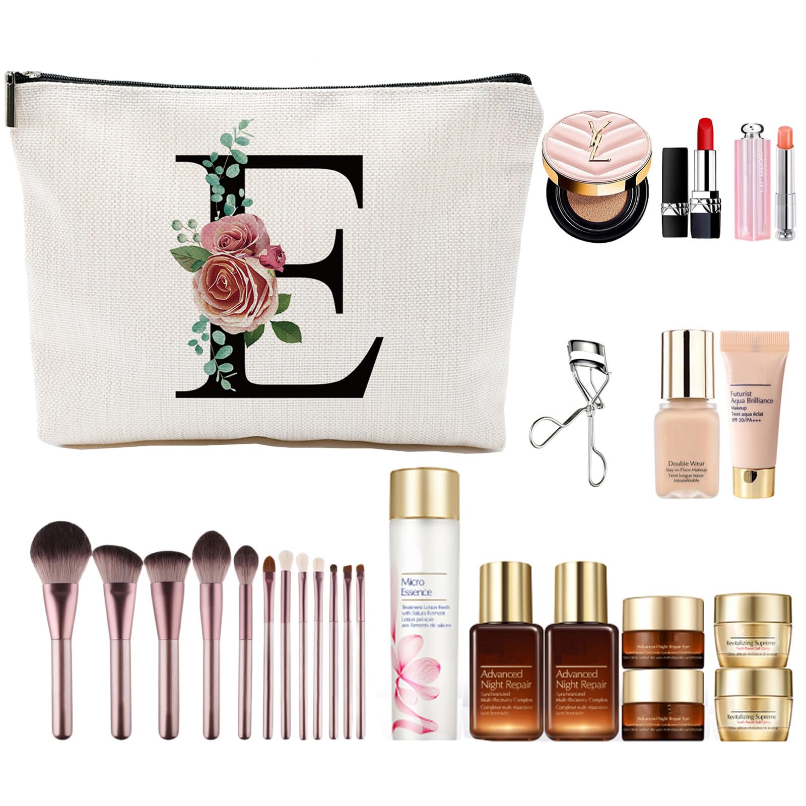 Comanro Initial A-Z Personalized Letter Makeup Bag, Monogrammed Bridesmaid Gifts/Presents Cosmetic Bag, Portable Stationery Storage Organizer Pouch, Friendship Love Travel Makeup Bags