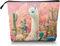 Scribesense Cosmetic Bags Travel Makeup Toilet Case Waterproof Pouch for Women Girls 6.7X9.45inches - White Alpaca Stand BetweenFlowers And Cacti