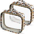 FAYORORY Travel Toiletry Bag,2 Pack Clear Makeup Bags with Handles,180°Opening Clear Cosmetic Bags for Traveling Women,Men,Travel Essentials,Leopard