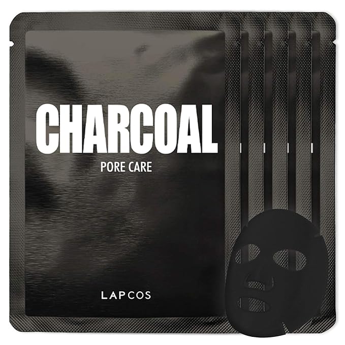 LAPCOS K Beauty Charcoal Sheet - Pore Refining Face Mask (Pack of 5)