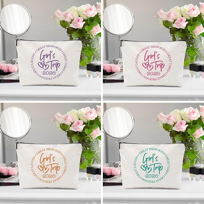 4 Pcs Girls Trip Gifts Favors, Girls Weekend Gifts Makeup Bag, Bestie Gifts Weekend Bag Vacation Cosmetic Bag, Friendship Gifts for Women Best Friend, Graduation Wedding Gifts Toiletry Bag