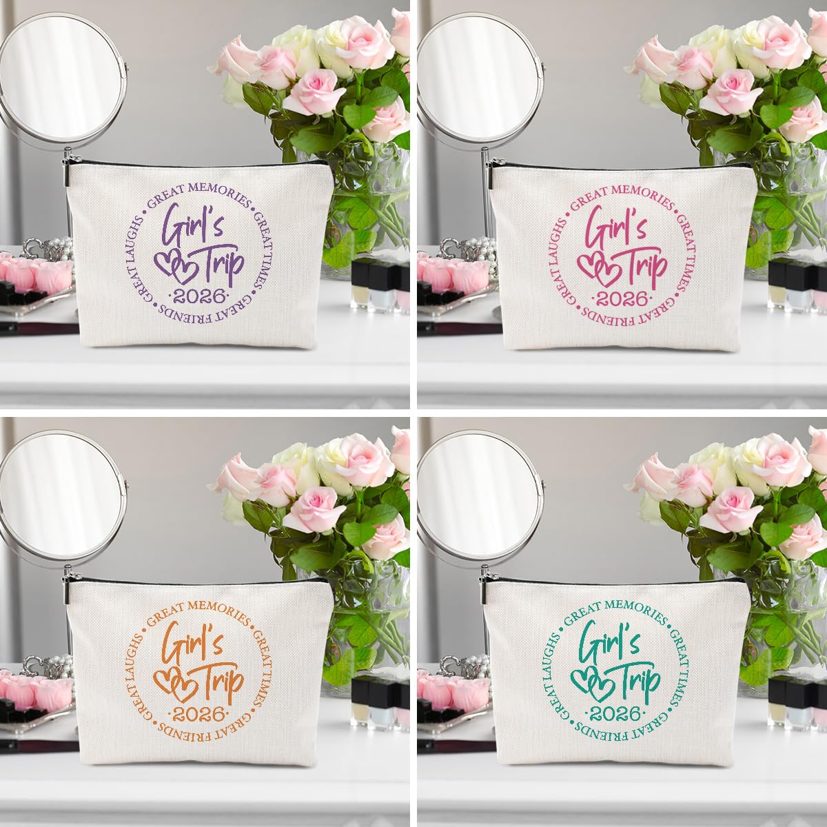 4 Pcs Girls Trip Gifts Favors, Girls Weekend Gifts Makeup Bag, Bestie Gifts Weekend Bag Vacation Cosmetic Bag, Friendship Gifts for Women Best Friend, Graduation Wedding Gifts Toiletry Bag