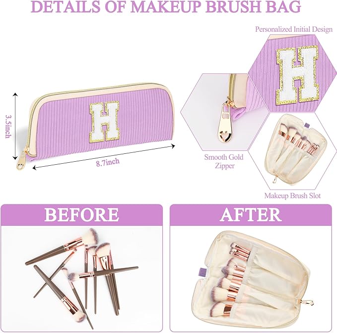 Sernaxi Personalized Initial Makeup Bag Trendy Stuff Corduroy Cosmetic Bag Travel Toiletry Bag, Valentine’s Day Gift Makeup Organizer Case & Makeup Pouch for Women teen Girls Mom Girlfriend Wife