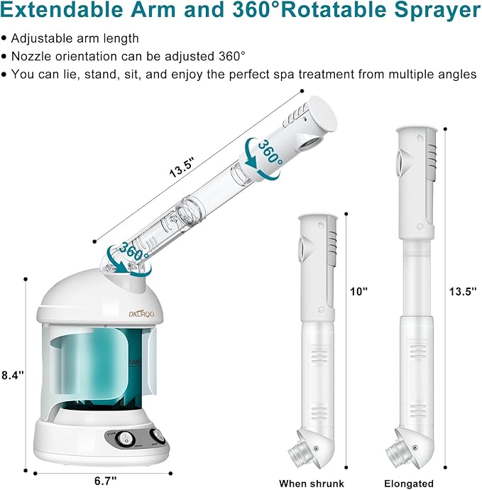 DKURQG Facial Steamer with Extendable 360° Rotating Arm (Blue)