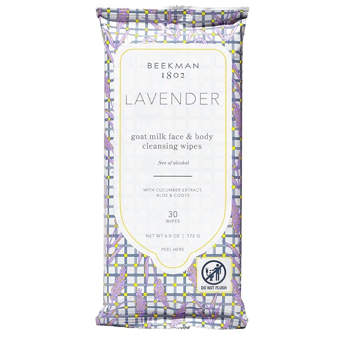 Beekman 1802 Goat Milk Face Wipes, Lavender, 30 Count