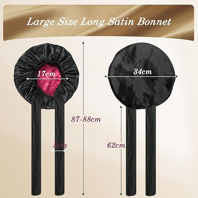 YOHTAS Satin Hair Bonnet for Sleeping Women, Double Layer Silk Bonnets for Women with Tie Band, for Braids Curly Long Hair