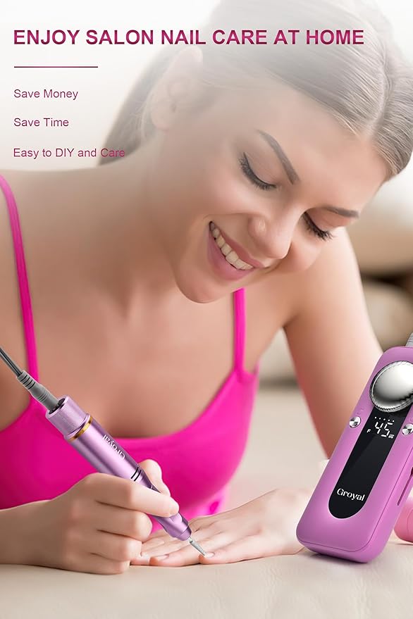Electric Nail Drill Professional 45000RPM Cordless Electric Nail File Pink