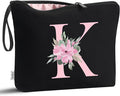 Vavabox A-Z Personalized Makeup Bag, Birthday Gifts for Women Mom, Gifts for Best Friend, Bride Bridesmaid Cosmetic bag (K, 02-Black)