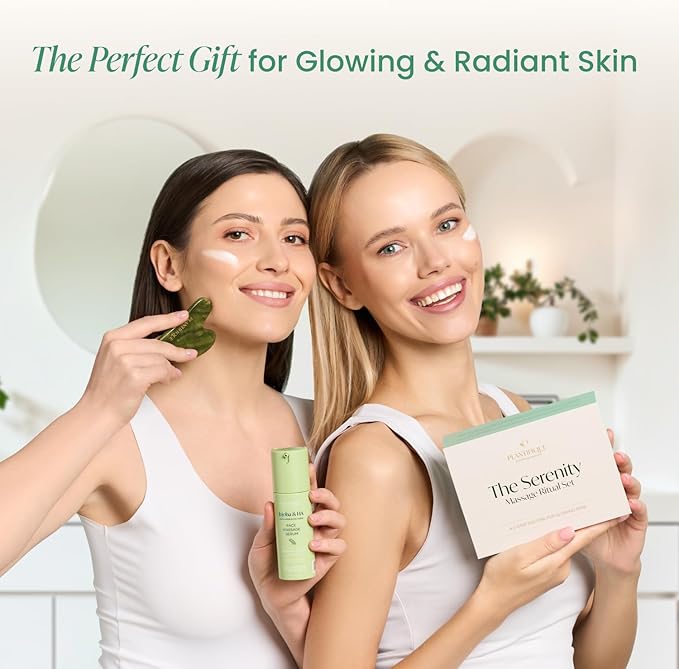 PLANTIFIQUE Massage Set: Jade Gua Sha & Korean Face Serum for Glowing Skin