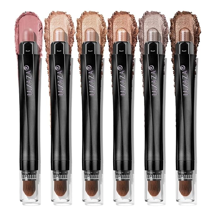 LUXAZA PRO Neutral Eyeshadow Stick Makeup 6PCS Set, Brown Nude Metallic Shimmer Matte Cream Eye Shadow Palette Eyeliner Brightener Pencil Crayon, Party Makeup - BROWN CANYON