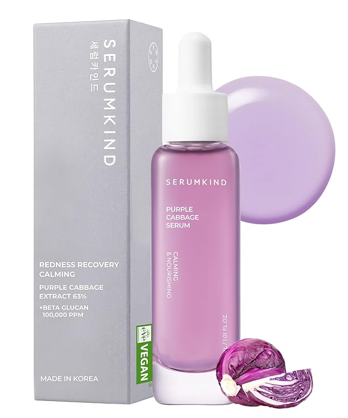 SERUMKIND Purple Cabbage Drop Serum, Soothing & Comfort Care, Red Cabbage Extract, Beta-Glucan, Korean Skincare (1.01 fl oz / 30 ml)