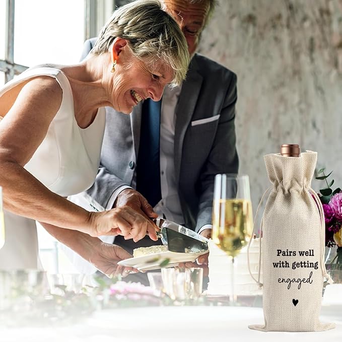 BARREEMO Engagement Wine Gift Bag Wedding Engaged Gifts for Newlyweds Couple Women Men Bridal Shower Gifts for Bride and Groom Pairs Well with Wedding Planning Getting Engaged Wine Bags