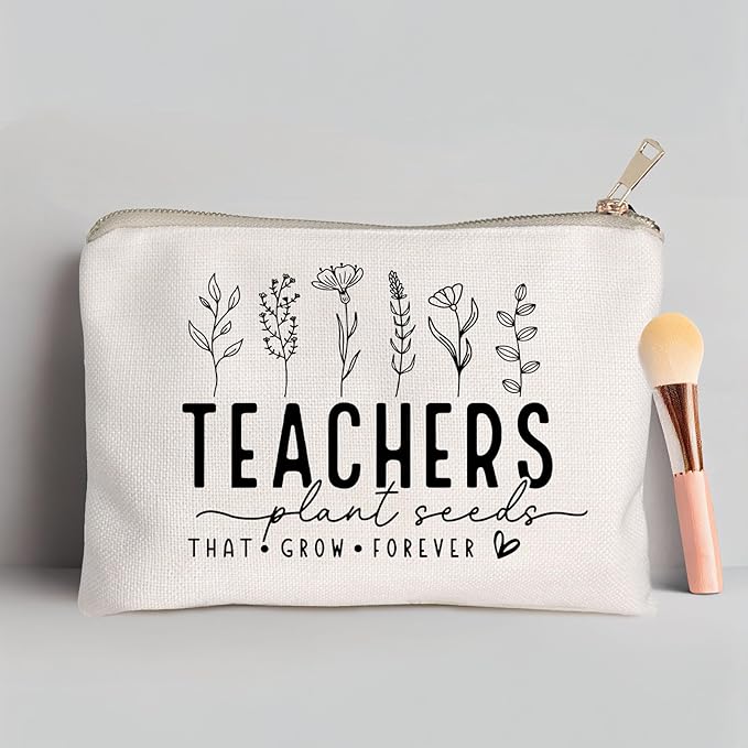 HubbgDesign Helping Little Minds Grow Makeup Bag, Best Teacher Gift, Teacher Appreciation Gift, Teachers Plant Seeds That Grow Forever, Favorite Teacher Cosmetic Bag, Teach Love Inspire Pouch Bag