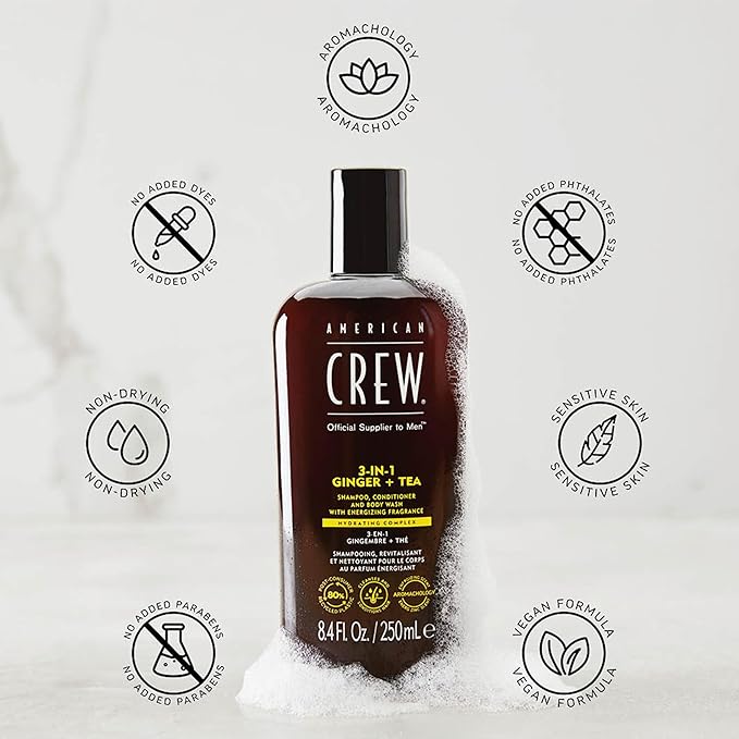 American Crew 3-in-1 Shampoo & Body Wash, Ginger & Tea, 15.2 fl oz