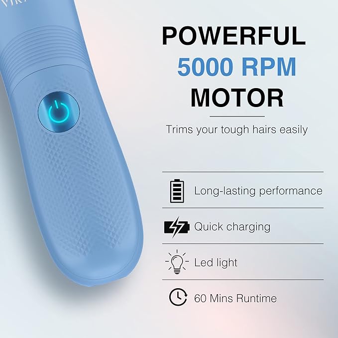 Bikini Trimmer for Women, No-Nick Electric Razor for Sensitive Skin, Blue