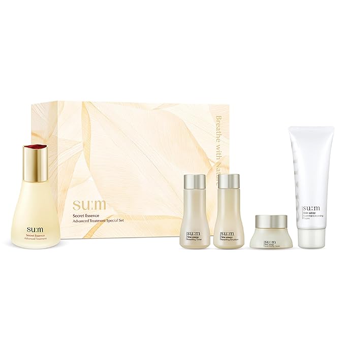 SU:M Secret Essence Advanced Treatment Special Set (5-Piece) - Korean Skin Care Gift, Hydrating Face Serum for Skin Barrier Repair & Glowing Skin, Facial Anti-Aging (1.52 fl oz)