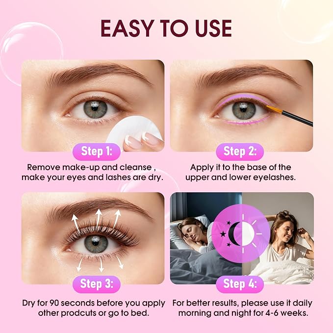 Lash Serum for Eyelash Growth: Rapid Eyelash Growth Serum with Advanced Formula for Longer, Thicker, Fuller Looking Lashes (Pink, 5 ML)