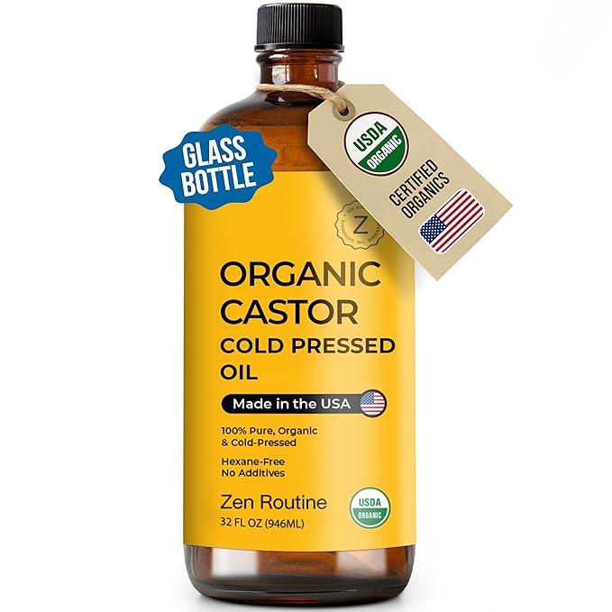 Organic Castor Oil 32oz (Single) Cold Pressed Unrefined Glass Bottle | Aceite de Ricino | Hair Growth Oil for Hair, Lashes & Castor Oil Packs | USDA Certified | Made in the USA
