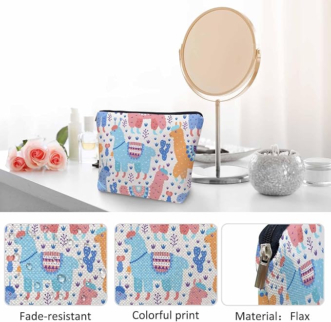 Kalygon Makeup Bag For Purse Llama, Cartoon Llama Alpaca Cactus Cosmetic Bags For Women With Zipper Travel Toiletry Pouch Makeup Bags Makeup Organizers Purse For Toiletries Cosmetics