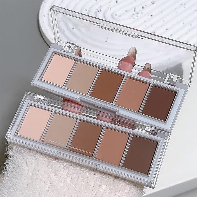 JUAAZIN 5 Colors Matte Eyeshadow Makeup Palette, 5 Natural Nude Brown Light Brown Cool-Toned Eyeshadow, Looks for Brown Eyes Women Finish Long Wearing Waterproof Professional Eye Makeup 02#
