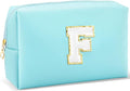 URSKYTOUS Gifts for Girls Initial Makeup Bag Personalized Cosmetic Bag with Zipper Cute Travel Toiletry Bag Waterproof PU Preppy Makeup Pouch Birthday Gift for Teen Girls Women(Blue F)