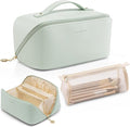 VLANDO Makeup Bag,Travel Toiletry Bag,Cosmetic Bag for Women PU Leather Portable Make up Bag for Skincare, Brushes & Travel Essentials-Mint Green