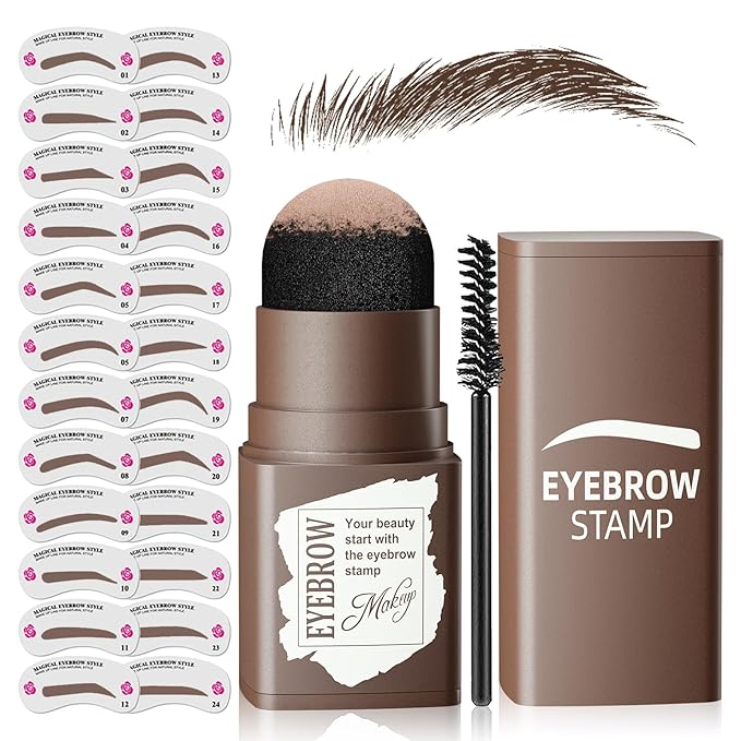 Eyebrow Stamp Stencil Kit - Eyebrow Stamp Long-Lasting Waterproof Brow Shaping Kit with 24 Thin & Thick Eyebrow Stencils (Black Brown)