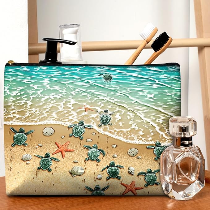GEGEPINK Cute Makeup Bag for Purse Waterproof Cosmetic Bags for Women Funny Smooth Zipper Travel Toiletry Pouch 10X8 Inches-Seashell on Beach Makeup pouch