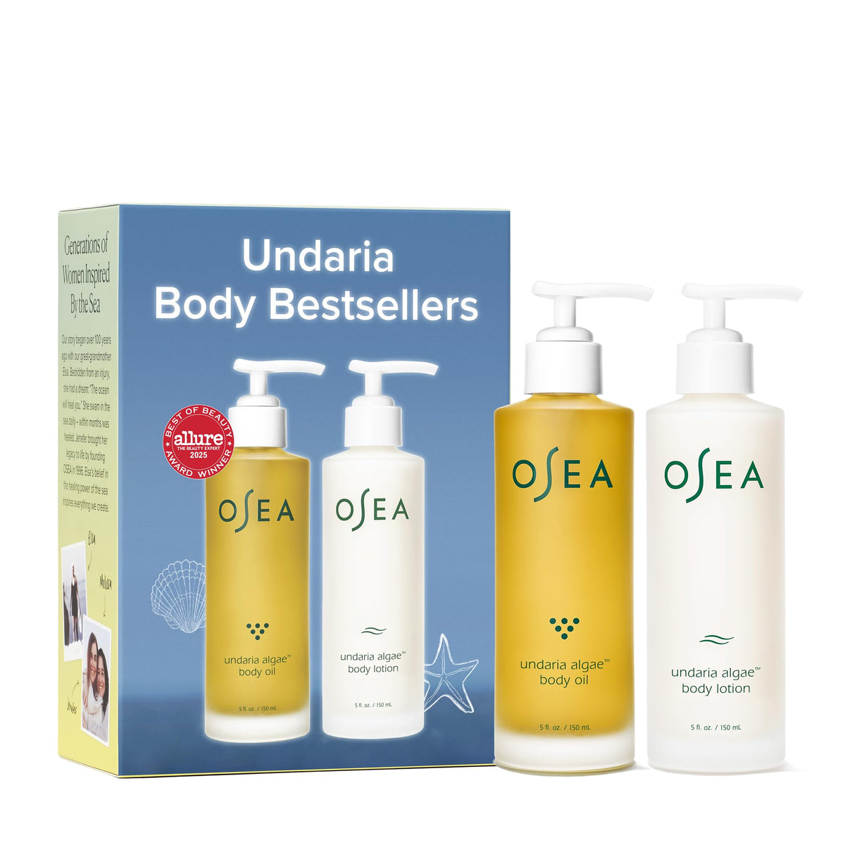 OSEA Undaria Body Bestsellers Full Size Set – Limited Edition Holiday Bundle - Includes Undaria Algae™ Body Oil 5oz & Undaria Algae™ Body Lotion 5oz – Hydrating & Firming Body Care