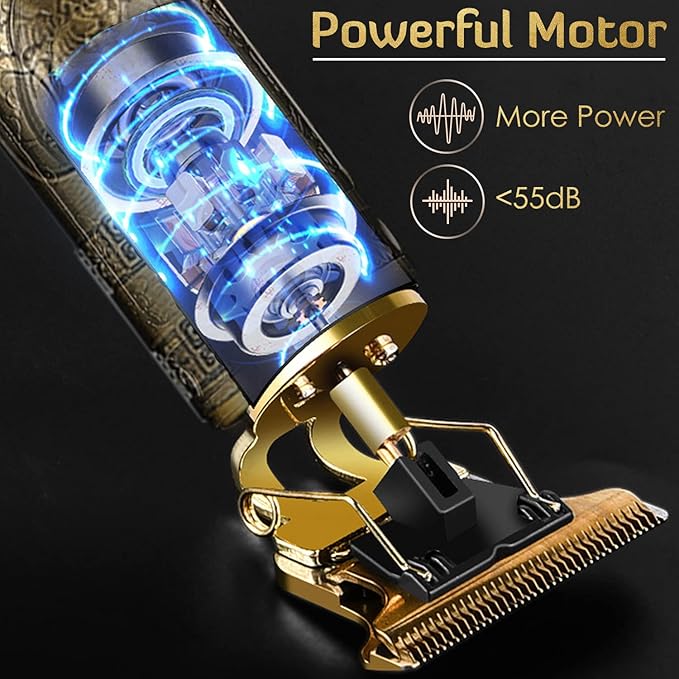 PXLISIE Professional Cordless Hair Trimmer, T-Blade Clippers for Men, Zero Gapped Rechargeable Beard Trimmer, Hair Cutting Kit With Guide Combs, Ear Spoon Tool Set