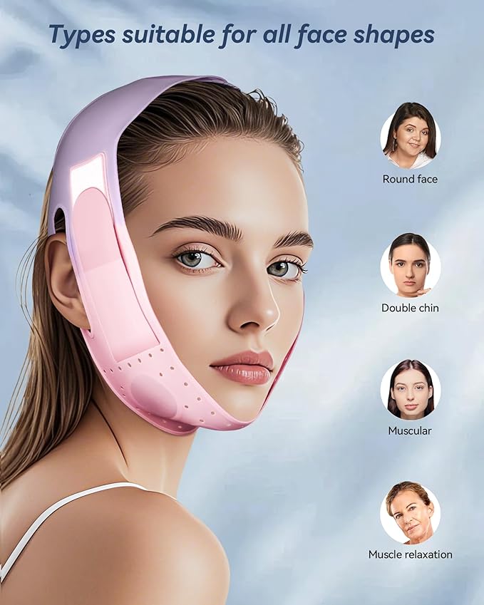 Reusable V Line Silicone Face Strap, Soft Silicone Chin Strap for Women 23-27 Inches