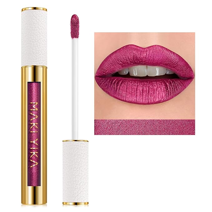 MAKI YIKA Metallic Lipstick Long Lasting Hot Pink Lipsticks for Women