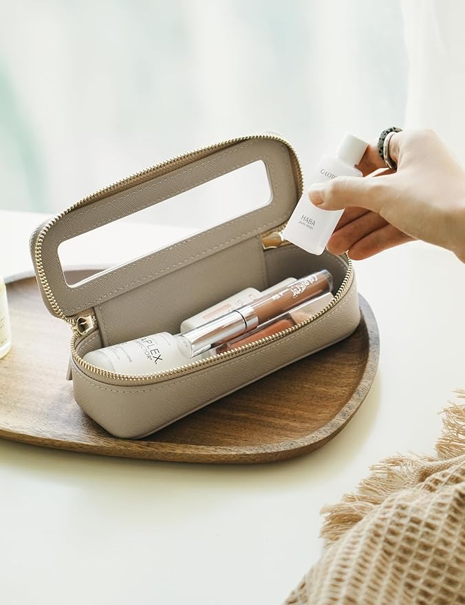 Popvibe Clear Makeup Brush Bag Travel Cosmetic Case Transparent Zipper Toiletry Bag Organizer for Traveling, Stone, Slim