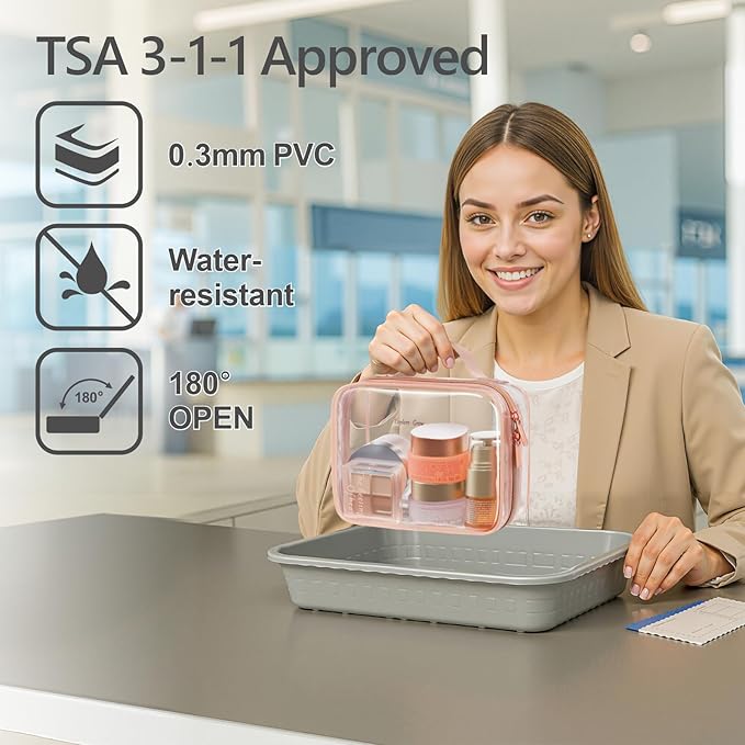 PACKISM Clear Makeup Bag Travel - TSA Approved Toiletry Bag, 2 Rose Pink