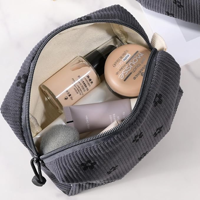 ZOEMTIU Small Cosmetic Bag set for Women Corduroy Makeup Bag with Interior Pocketes Cute Corduroy Makeup Pouches Women Small Toiletry Bag
