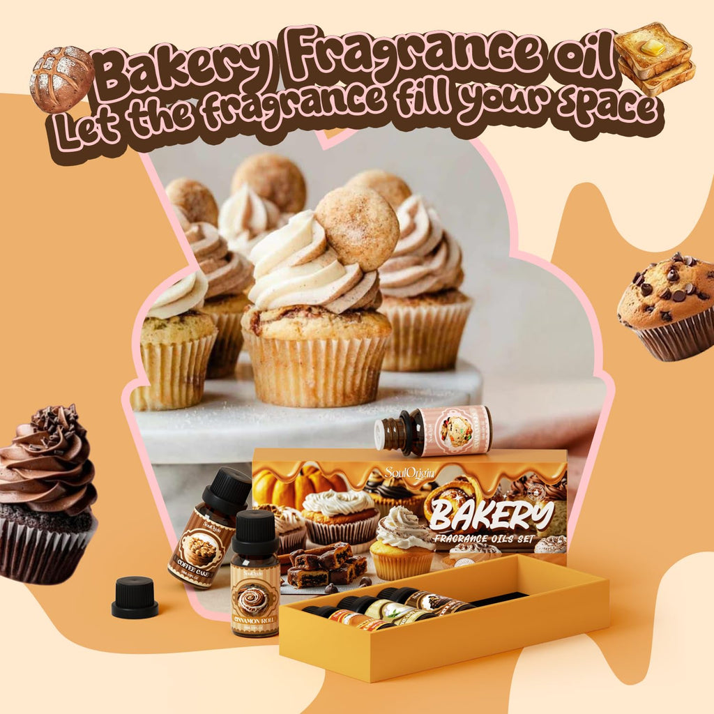 Soulorigin Bakery Essential Oils Set, Fragrance Oil Set for Diffuser, Scent Diffuser Oil for Candle Making- Chocolate Cookies, Creamy Vanilla, Coffee Cake, Pumpkin Pie, Candy Cookies, Cinnamon Rolls