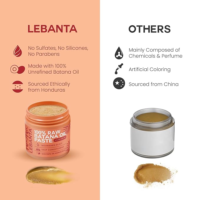 Lebanta Raw Batana Oil for Hair - 100% Pure, Organic 4oz Batana from Honduras for Fuller, Thicker-Looking Hair - Unrefined Cold Pressed Cosmetic Scalp Oil & Hair Mask, Gift for Women (1 Pack)