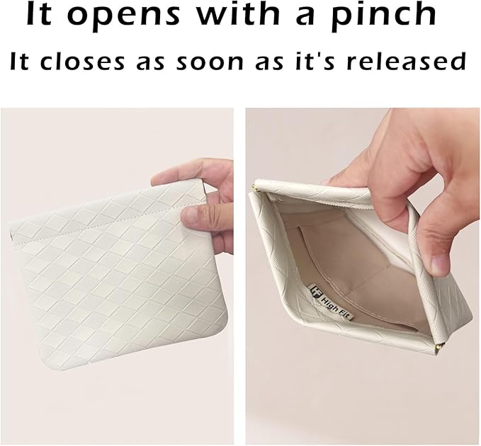 HIGH FIT Leather Pocket Cosmetic Bag for Purse,Coin Purse Lipstick Cosmetic Accessories Organizer, Travel Kit Storage Pouch,Waterproof Portable No Zipper Self-closing (White/lozenge)