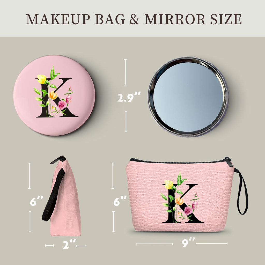 Birthday Thank You Appreciation Monogrammed Gifts for Mom Aunt Teacher Sister Friend Coworkers Bride Bridesmaid Makeup Cosmetic Bag with Mirror Mothers Day Christmas Graduation K
