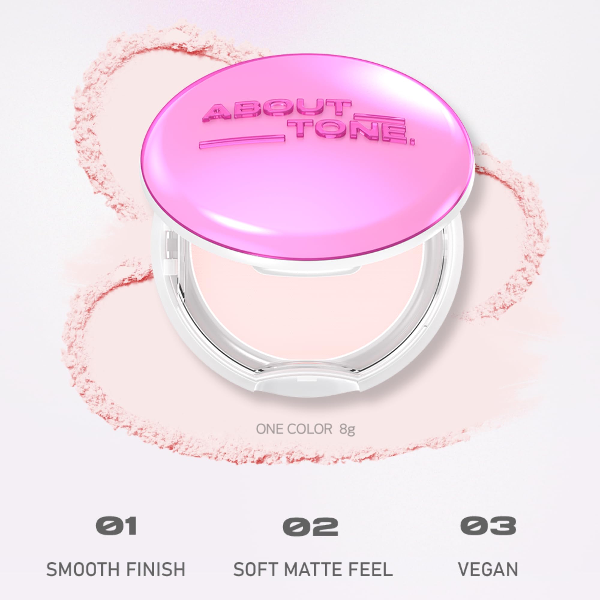 ABOUT TONE Powder Pact - Pressed Powder Compact with Mirror and Puff Makeup Fixing Setting Natural Blur Semi-Matte Finish Transparent Face Tone-Up Oil & Sebum Control Vegan (GLOW POWDER PACT)