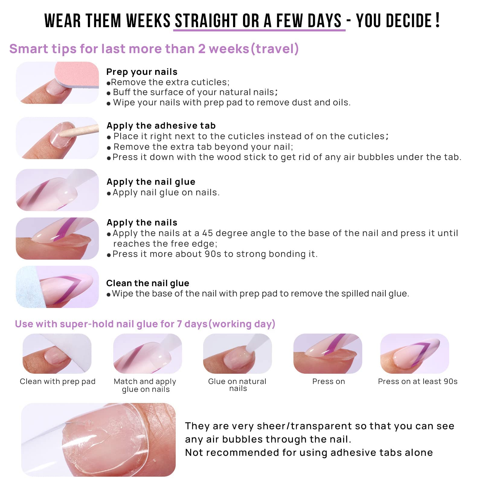 BTArtbox Press On Nails, Braveheart, Short Square, Black French Tip, 30Ct