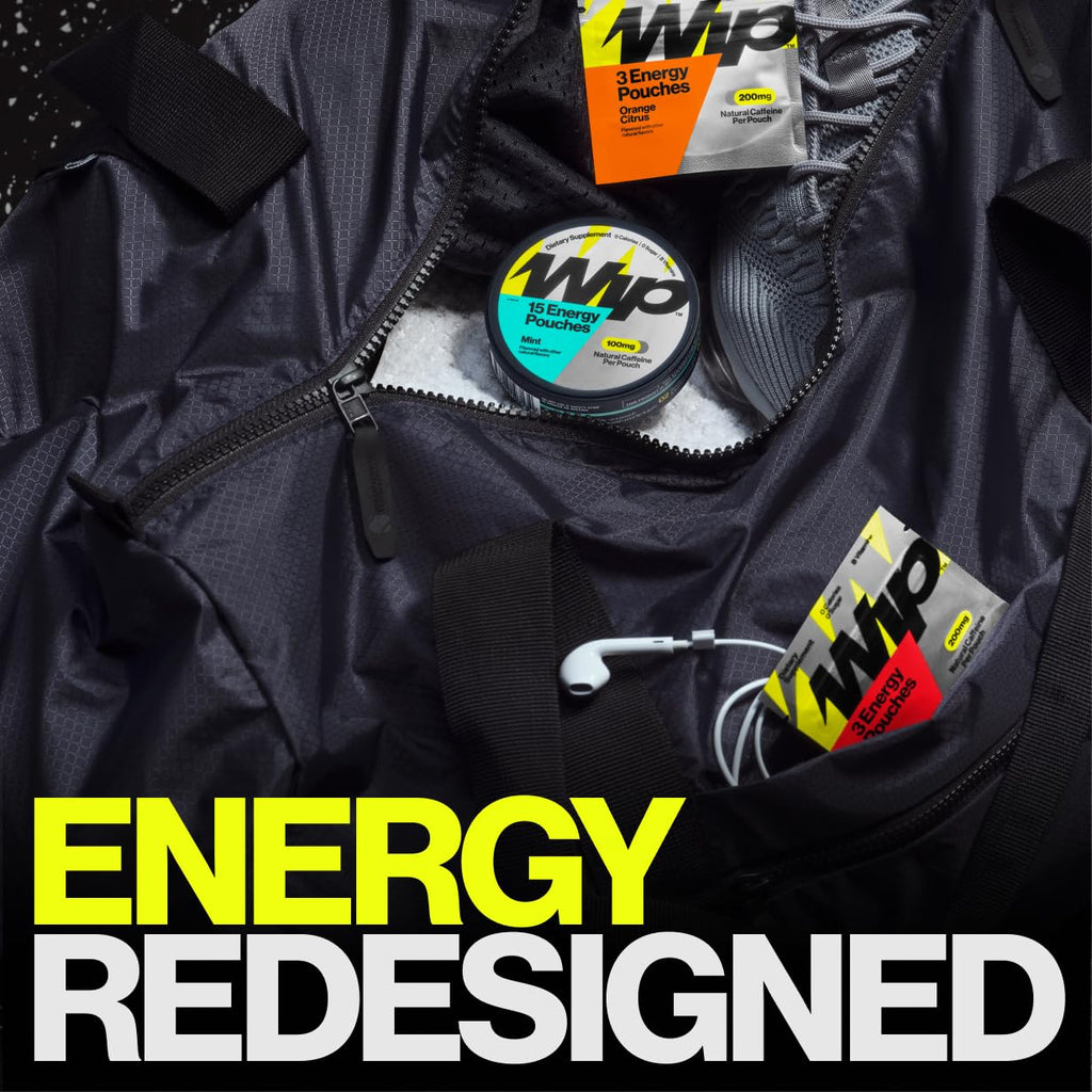 Wip Energy Pouches | 200mg Natural Caffeine | Vitamins and Minerals | 4 Pack Assorted: Sour Cherry, Mint, Orange Citrus, Strawberry Kiwi