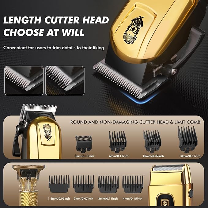 Justnard Hair Clippers for Men, Beard Trimmer and Electric Shaver Set, Professional Rechargeable Cordless Barber Hair Cutting Tools Grooming Kit