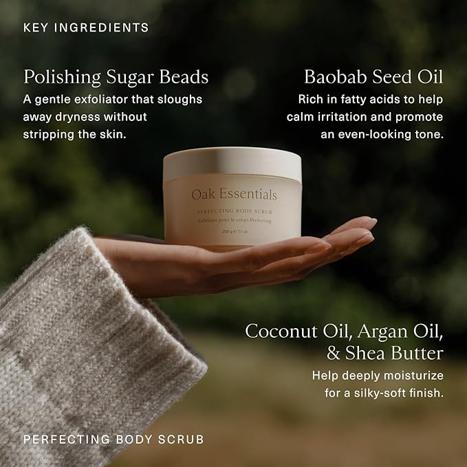 Oak Essentials Perfecting Body Scrub, Exfoliating Sugar Scrub, 7.1oz